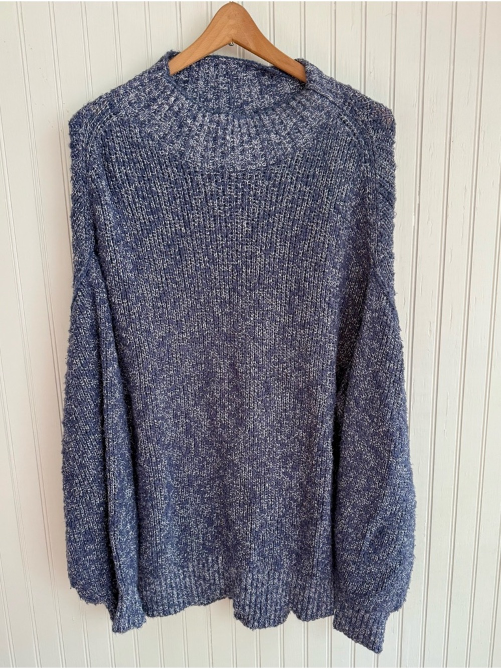 aerie Marled Blue Cowl Neck Oversized Sweater 100% Cotton Size L